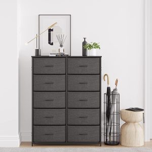 10-Drawer Darkish Gray Cloth Storage Tower Wardrobe Dresser Chest for Bed room