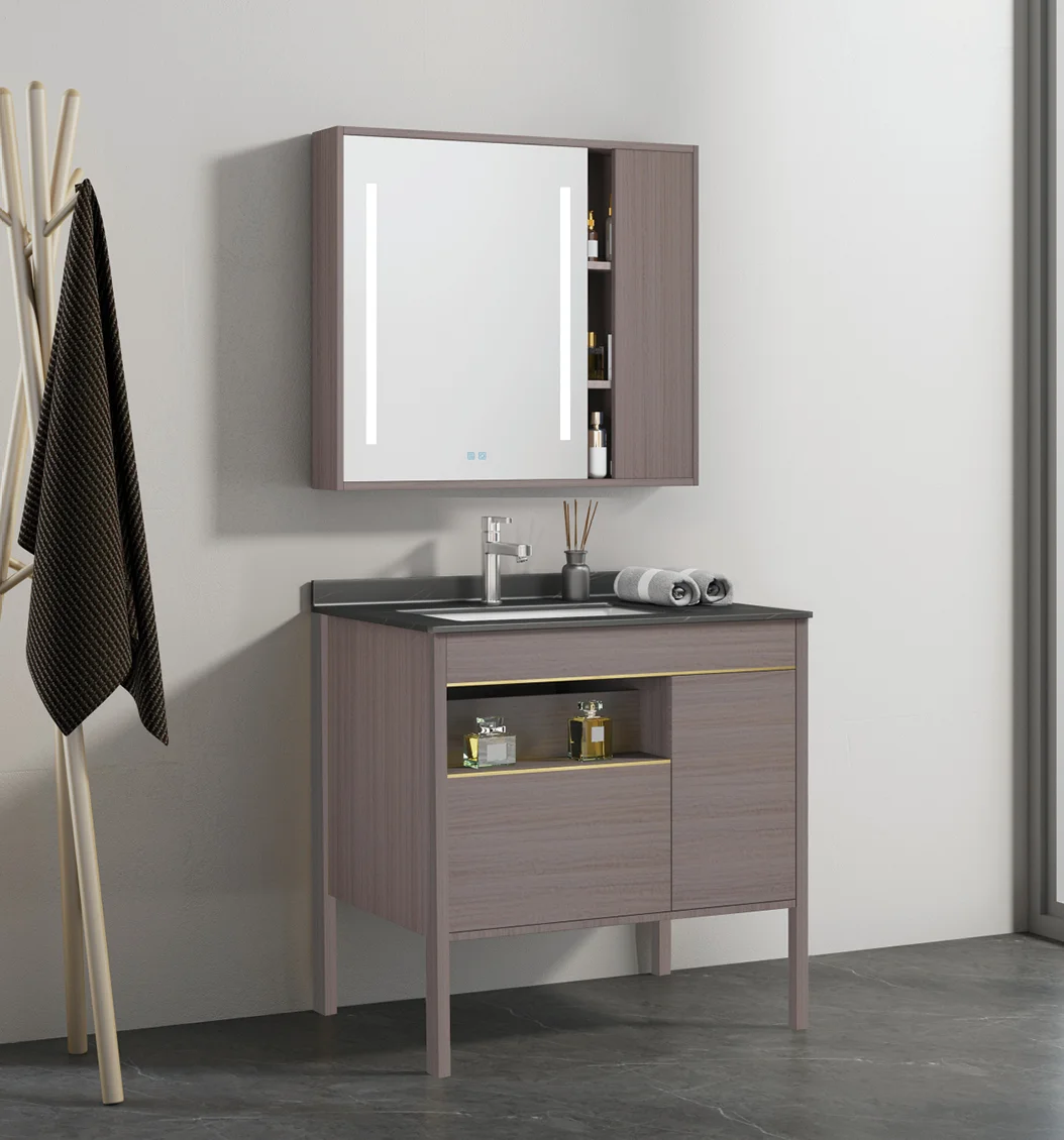 Modern Wall-Mounted PVC Rest room Self-importance with Sink and Picket-Type Medication Cupboard Mirror for Villas