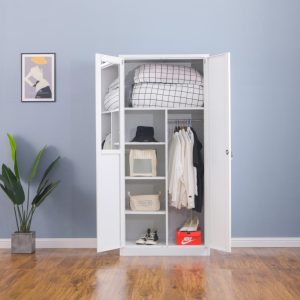 Metal Two-Door Wardrobe for Bed room – Steel Print Design